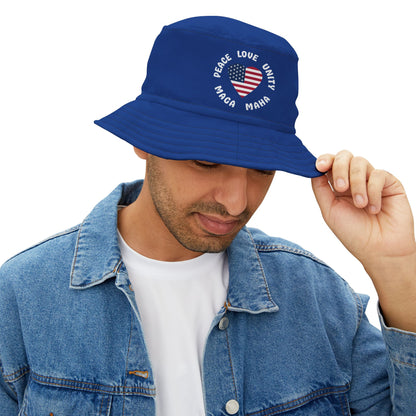 PEACE LOVE UNITY MAGA MAHA Bucket Hat (blue)