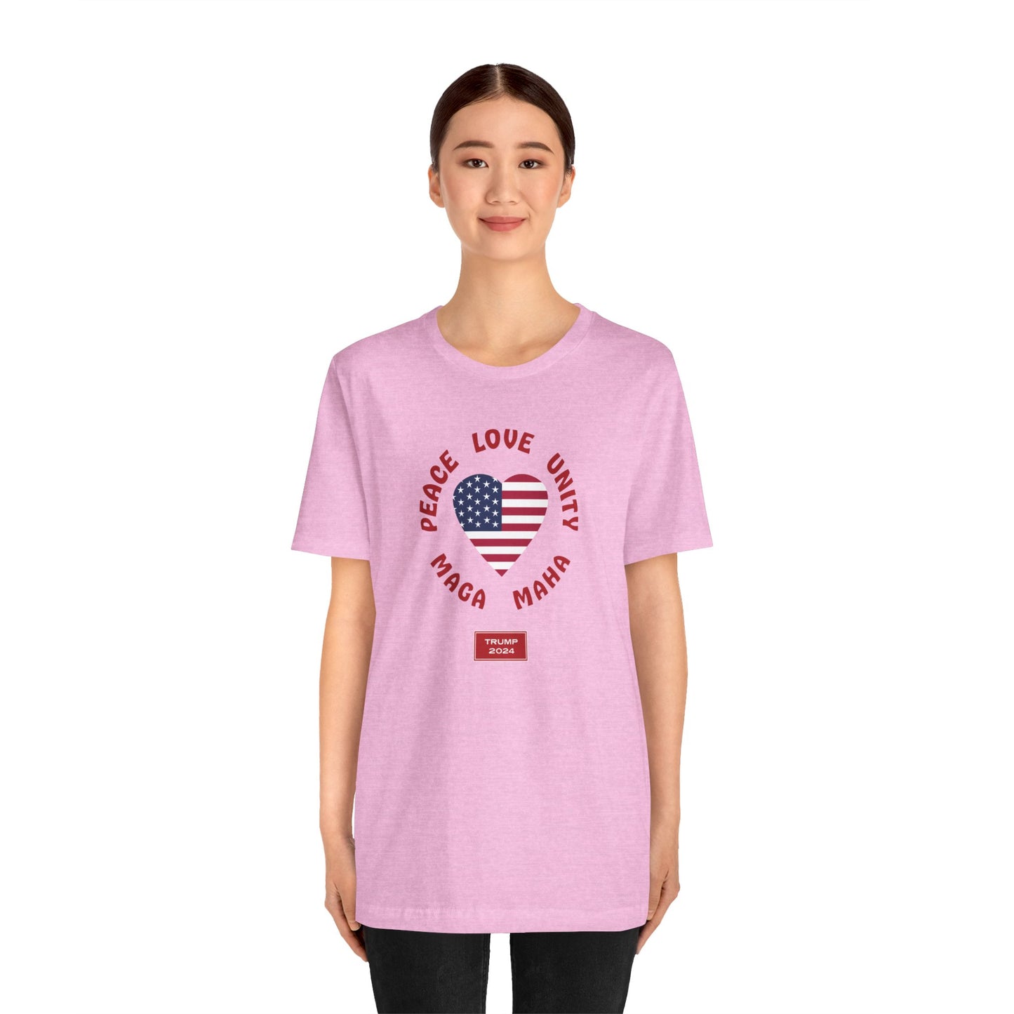 PEACE LOVE UNITY MAGA MAHA (cotton/poly t-shirt)