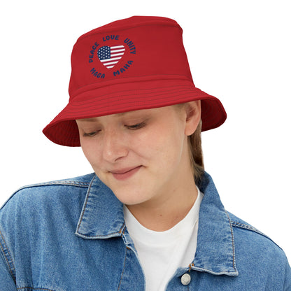 PEACE LOVE UNITY MAGA MAHA Bucket Hat (red)