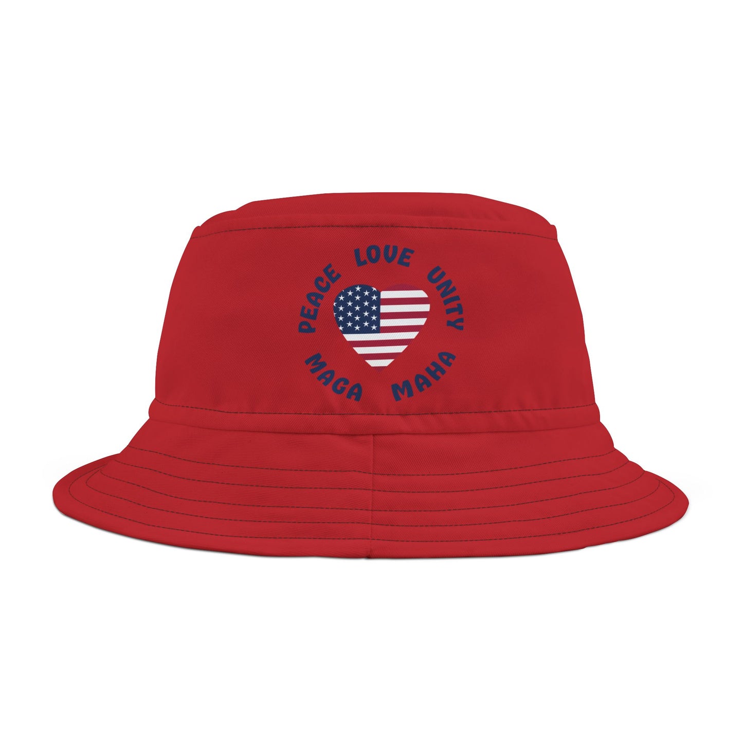 PEACE LOVE UNITY MAGA MAHA Bucket Hat (red)