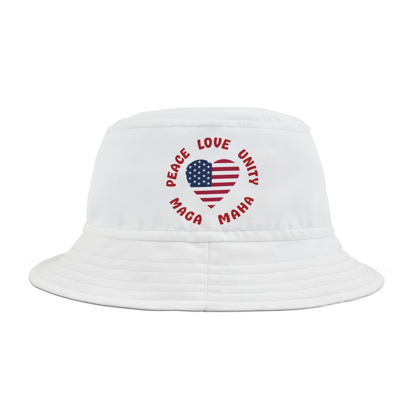 PEACE LOVE UNITY MAGA MAHA Bucket Hat (white)