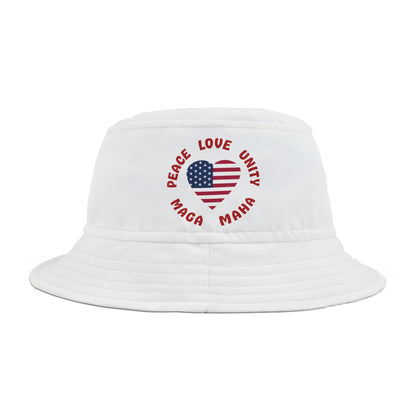 PEACE LOVE UNITY MAGA MAHA Bucket Hat (white)