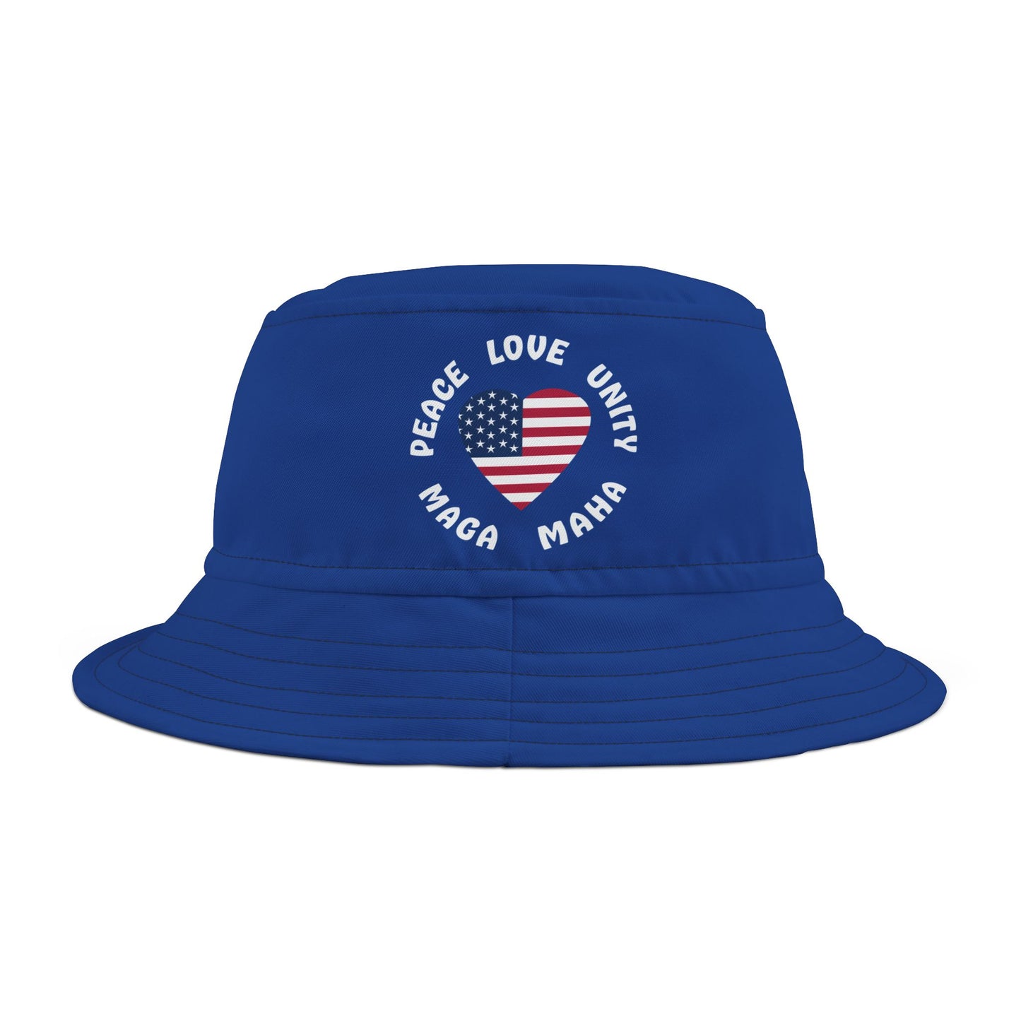 PEACE LOVE UNITY MAGA MAHA Bucket Hat (blue)