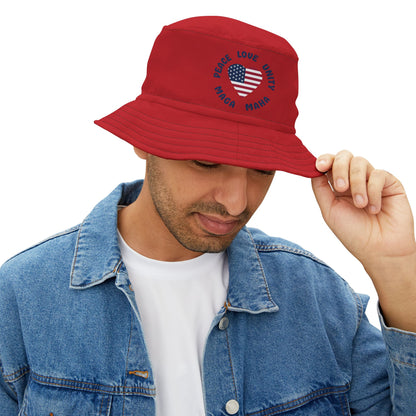 PEACE LOVE UNITY MAGA MAHA Bucket Hat (red)