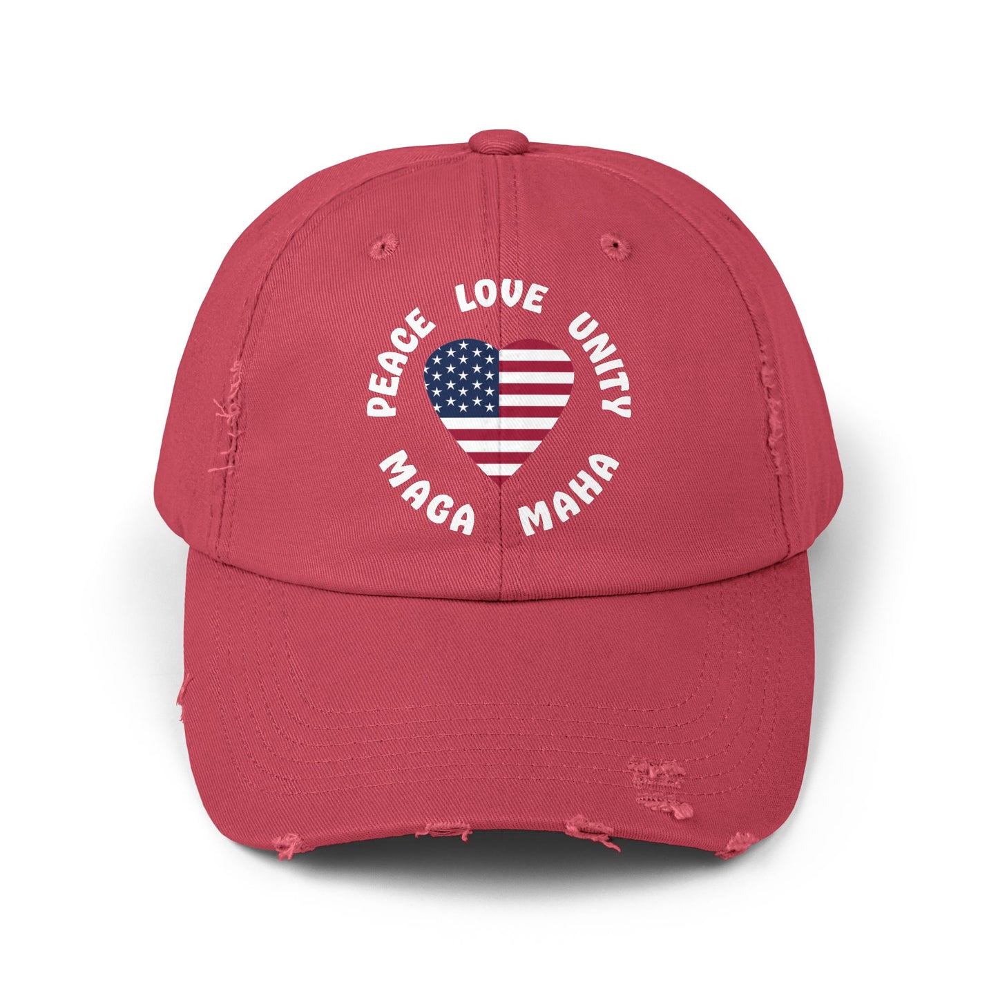 PEACE LOVE UNITY MAGA MAHA Distressed Cap